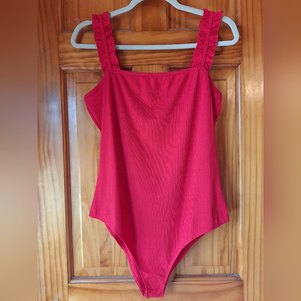 Vibrant Red Ribbed Bodysuit